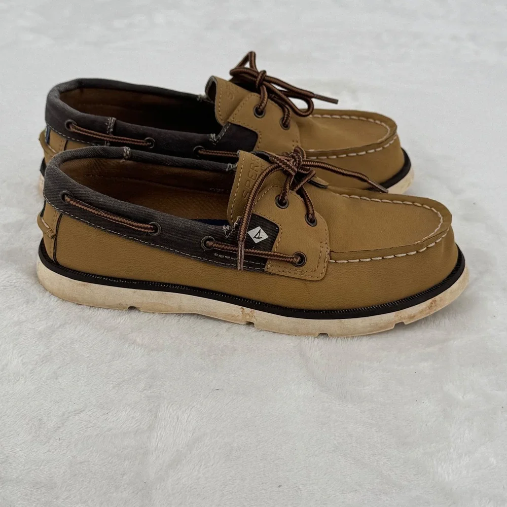 Sperry Leeward Sport Boat Shoes Boys Size 3M Tan Brown Nautical Sperry Topsider